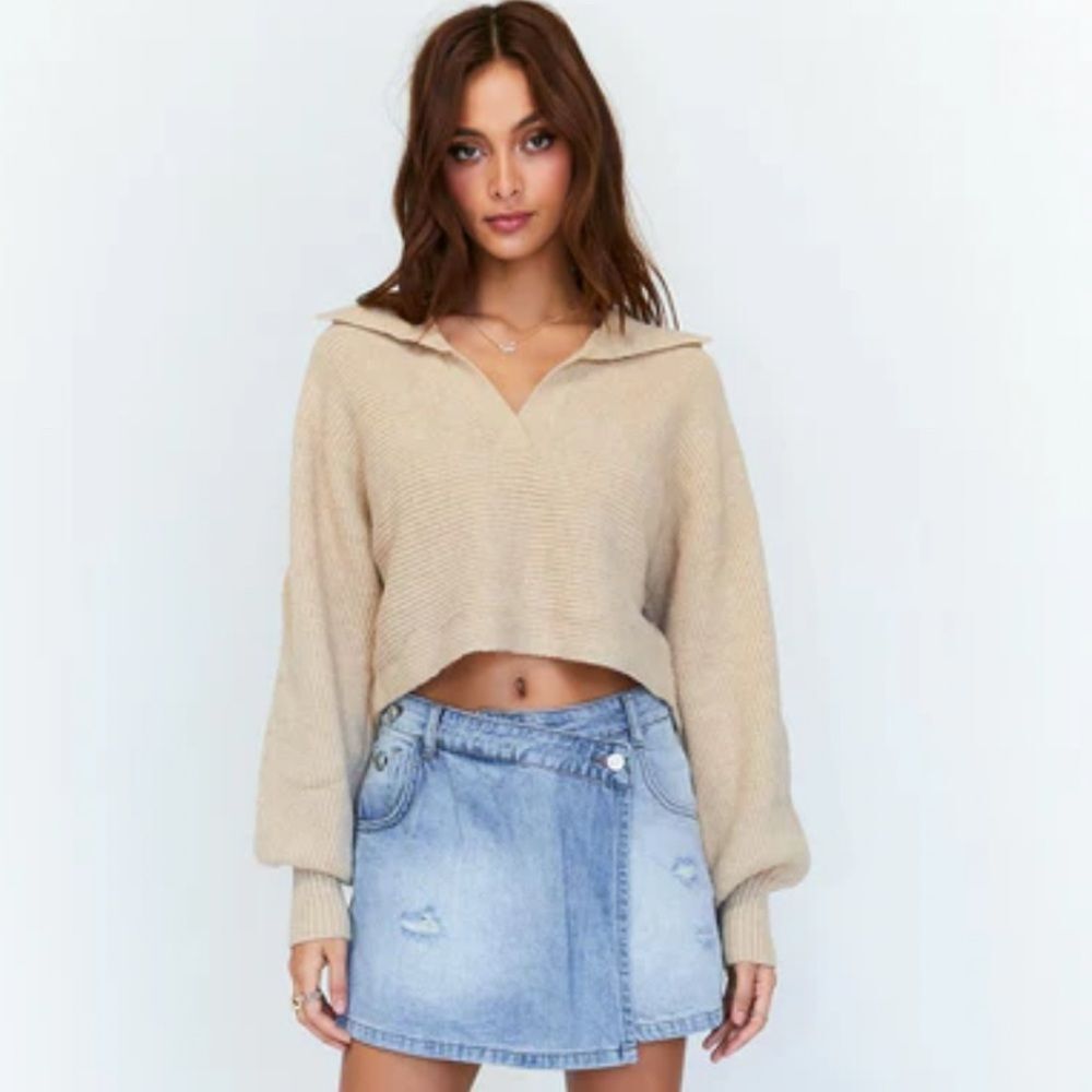 Princess Polly Tiara Cropped Sweater Beige XS/S NEW with tag